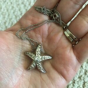 925 silver seastar pendant necklace with rhinestone